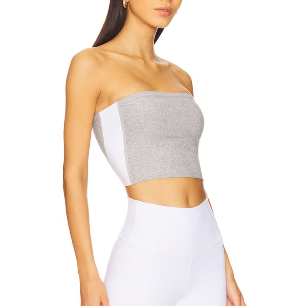 Beyond Yoga Gray and White Strapless Bandeau Crop Top M